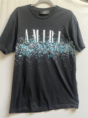 Amiri Black Blue Paint Splatter Logo Graphic T-Shirt Mens Fitted XL